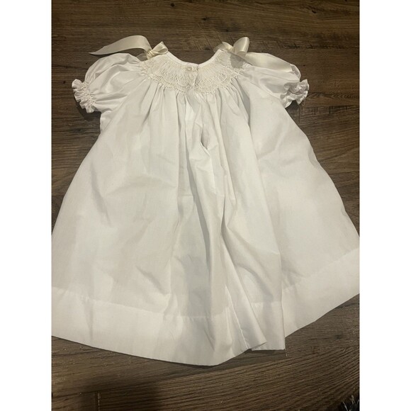 Bow Peep 9m White Smocked Bishop Dress Christening Baptism Heirloom Gown - Picture 10 of 12